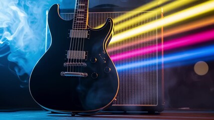 Electric Guitar and Amplifier with Colorful Stage Lighting - Powered by Adobe