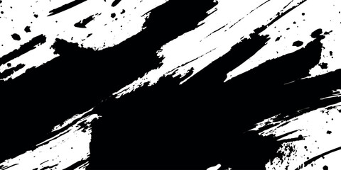Abstract stained and grunge ink splashed Vector Hand Painted Black Paintbrush Stroke Against Transparent Background for Artistic Design.	