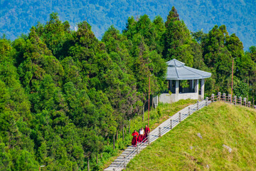 Fototapeta premium Tarey Bhir point is a favourite tourist spot.The word 'Bhir' means cliff in the local Nepal language,about 10,000 feet long path, a breathtaking viewpoint at the edge, people get spectacular views.