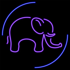 elephant neon sign, modern glowing banner design, colorful modern design trends on black background. Vector illustration.