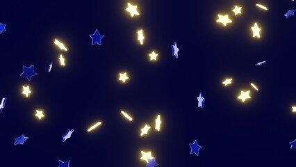 Fototapeta premium Horizontal 3d Christmas New Year falling stars blue twinkle neon dark night sky cosmic galaxy constellation copy space bokeh festive holiday winter abstract elegant magic fairy lights dreamy celestial