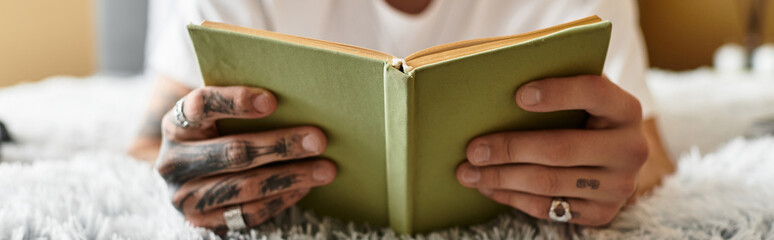 Reading a captivating book in a cozy apartment setting brings joy and tranquility