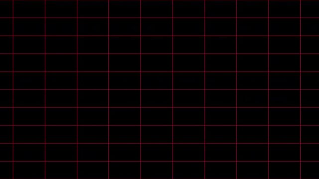 scrolling red grid on a plain background visual design element moving sideways horizontally from screen left to right 4K animation 1980s retro computer screen effect