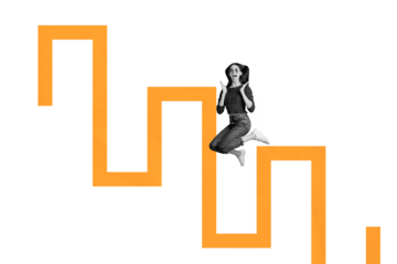 Composite artwork collage image picture of mini girl jump isolated on creative background