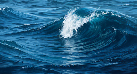 Ocean Waves Rolling in Deep Blue Sea with White Foam in Natural Light