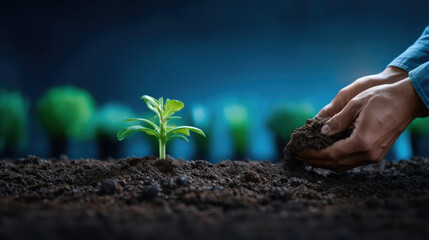 Young plant seedling sprout soil gardening hands nurturing growth hopeful green ecology sustainable future