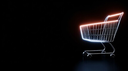 Stylized glowing neon shopping cart for Cyber Monday promotions