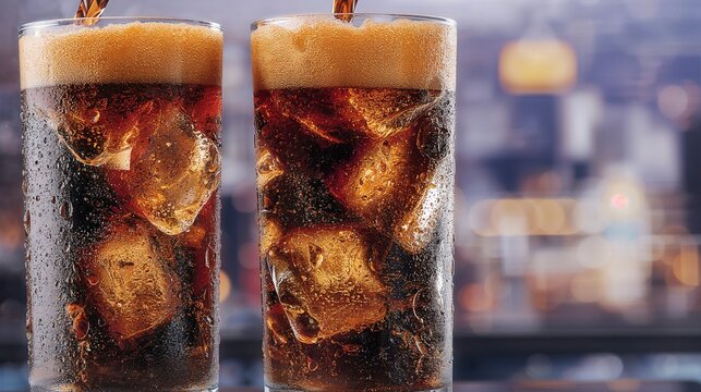Close-up de Bebida Oscura con Espuma: Servida con Elegancia, Refrescante y Dram&aacute;tica
