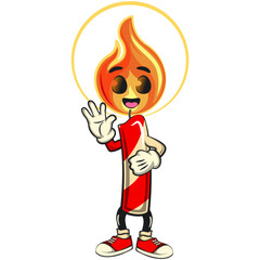 cute candle mascot cartoon vector illustration with light flame character wave hand, isolated for holiday and celebration design, work of hand drawn