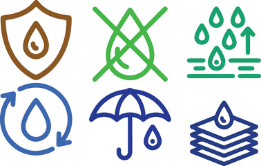 Waterproof symbols collection for product labels and design elements vector