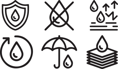 Set of six essential waterproof and moisture resistant icons for product labeling and design vector