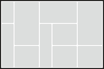 Grid layout with eleven empty rectangular frames and rounded corners rectangles