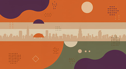 Abstract Sunset Skyline Illustration with Geometric Shapes and Dusk Colors