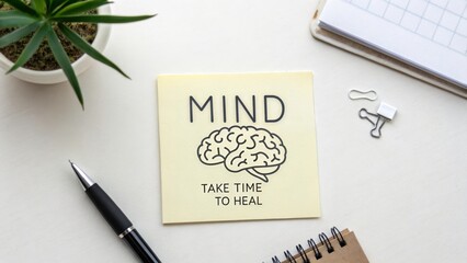 Inspirational Sticky Note with Brain Illustration and Healing Message