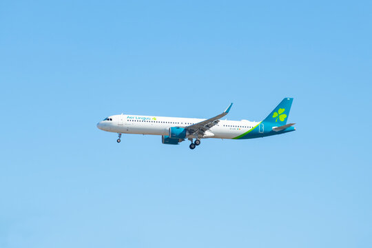 Aer Lingus Airbus 321 neo EI-LRC landing on Boston Logan International Airport, Boston, Massachusetts MA, USA. 