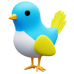 Adorable blue and yellow bird 3D illustration with a cheerful look. Great for nature, wildlife, and kids learning visuals