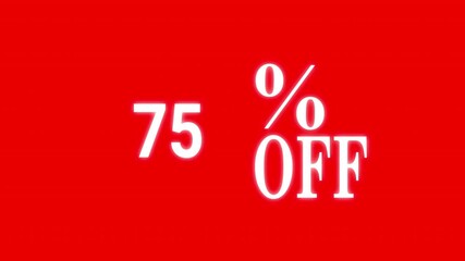 Animated 75 percent off sale text on a vibrant red background for promotions. 4k video text animation - Powered by Adobe