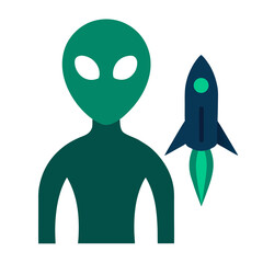 Dark green alien with rocket minimal clean vector illustration