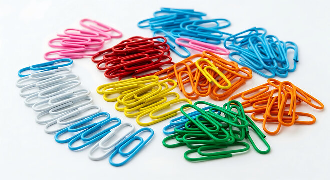 Vibrant assortment of colorful paper clips organized for easy office use and craft projects