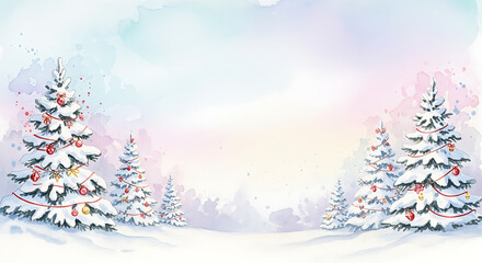 Watercolor Christmas Trees Illustration on White Background