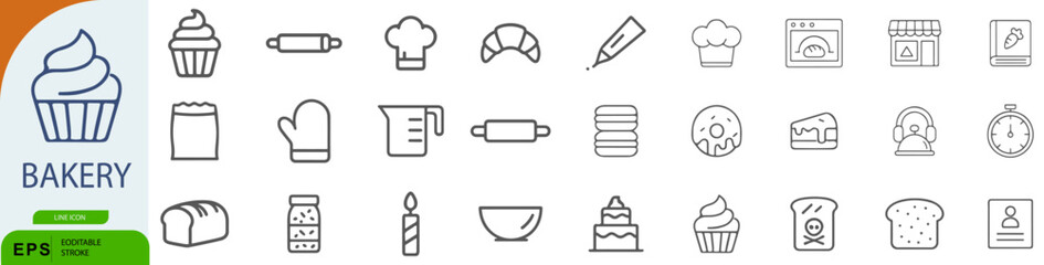 Bakery Icon Set – Symbols of Baking Tools, Pastry Ingredients, and Sweet Treats
