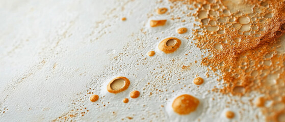 Close-up of bread surface with air bubbles and crumbs.
Used in baking articles, cookery blogs, bread texture articles and home baking recipes.