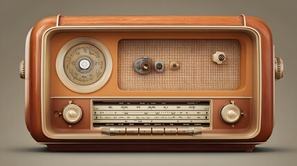 Fototapeta premium Detailed close up captures the appearance of a classic wooden tabletop radio receiver