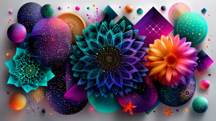 Set of Abstract brutalist futuristic geometric shapes in trendy retro groovy, Y2K style. Colored stars, flowers, rays on white background. Isolated flat elements, stickers. Vector Illustration EPS10.
