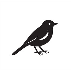 Bird Silhouette in Profile &ndash; Black Minimalist Illustration with Open Beak and Tail Feathers