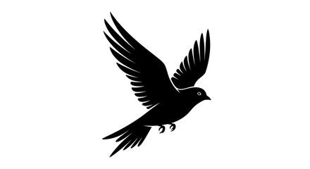 Obraz premium Soaring Silhouette: Black Bird in Flight Against White Backdrop for Graphic Design