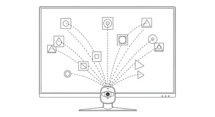 Obraz premium Vector art of diagram of a computer screen with shapes emanating from a central point