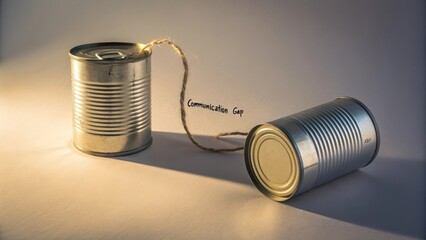 Tin cans connected with string illustrating a communication gap