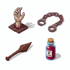 Pixel art set perfect for game design with horror themes and spooky vibes