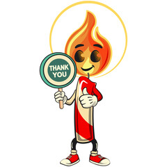 Fototapeta premium cute candle mascot cartoon vector illustration with light flame character carrying a sign saying thank you, isolated for holiday and celebration design, work of hand drawn