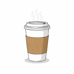 Vector illustration of takeaway coffee cup with steam — ideal for cafe branding, lifestyle blogs, or packaging design.
