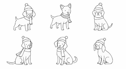 Cute minimal drawings of dogs with hats — perfect for pet products, branding, or pattern designs.