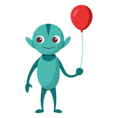Aqua Alien Holding Balloon Vector Illustration
