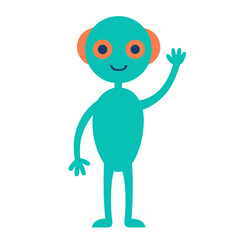 Coral Alien Waving Hello Minimal Clean Vector Illustration
