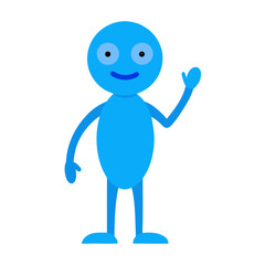 Friendly Blue Alien Waving Hand Minimal Vector Illustration