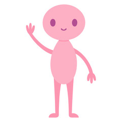 Pastel Pink Alien Waving Cute Vector Illustration