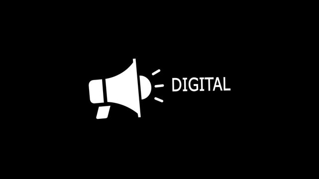 White color megaphone icon with text t We are hiring i isolated on a black background. 4K Video motion graphic animation,Megaphone Startup Screen Motion Graphic and Promotion Projects.