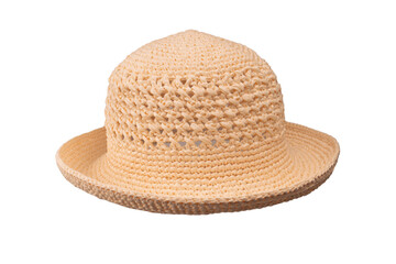 Straw summer hat with isolated on white background.