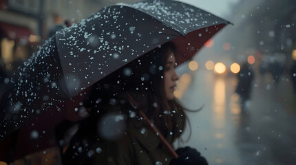 snow falling over an umbrella