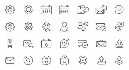 Collection of clean line icons for office, productivity, and digital workflow — perfect for websites, dashboards, or apps.