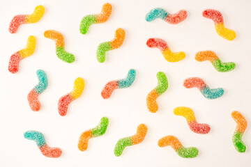 Juicy colorful jelly sweets isolated on a white background. Gummy candies. Snakes.