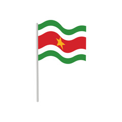 Suriname waving flag illustration, realistic banner on pole, national colors, patriotic symbol, vector clipart, independence celebration theme