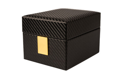 Black empty box covered with red velvet isolated on a white background.