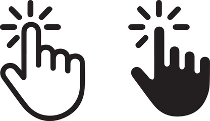 Clicking Hand Icon Outline and Solid Black Pointer Finger Pressing Symbol