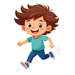 Vector PNG of a boy running with a big joyful smile and wind blowing through his hair, capturing freedom, energy, and happiness for dynamic child and outdoor lifestyle projects