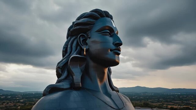 Majestic Adiyogi Shiva Statue Under Dramatic Sky in Coimbatore, India
